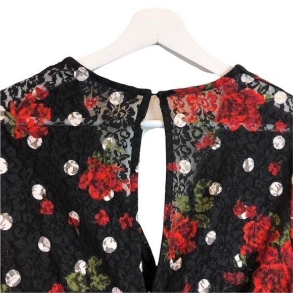 Zara Black Red Rose Polka Dot Dress - Picture 8 of 12